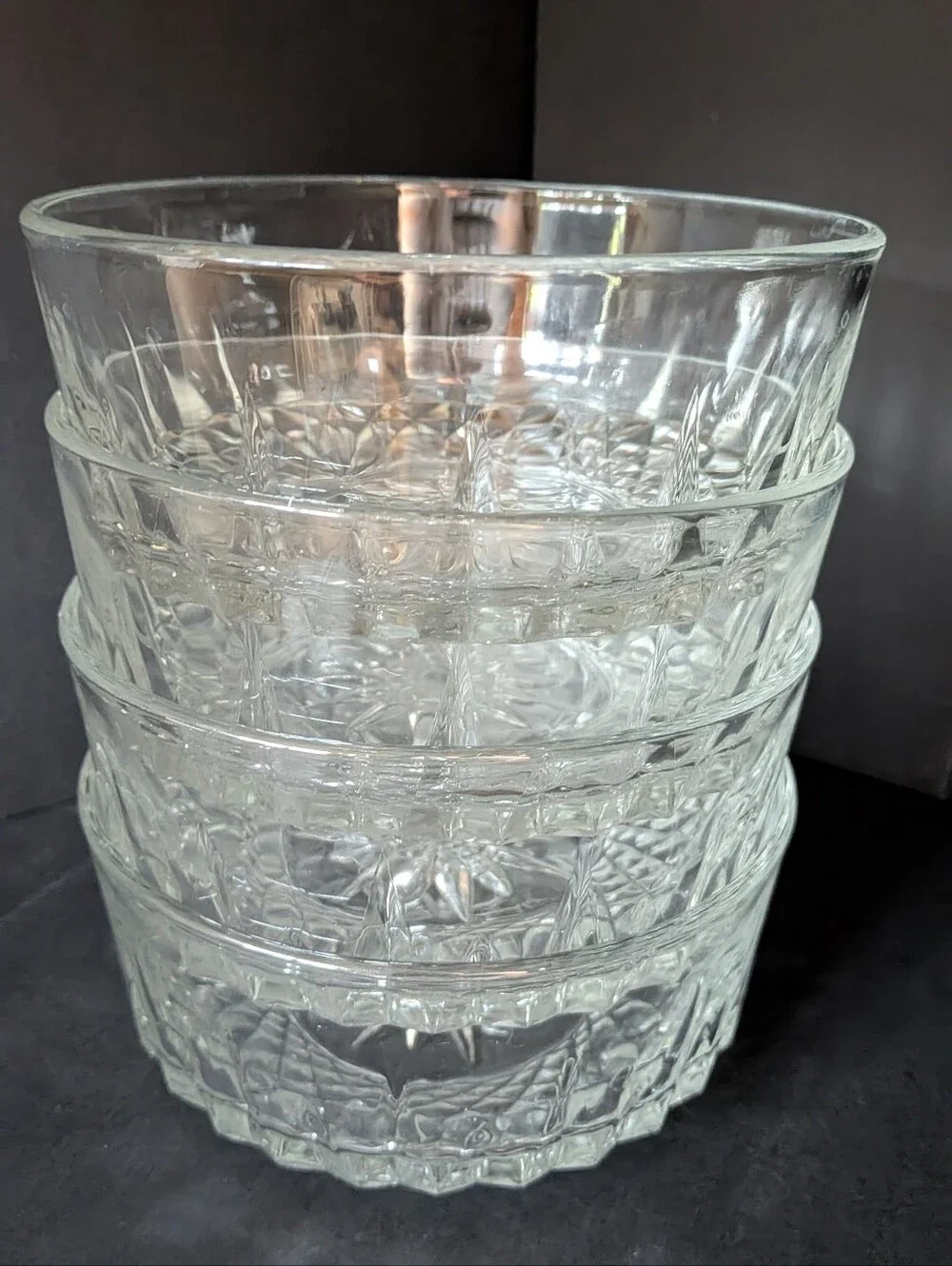 VTG Set Of 4 Arcoroc France Diamant Pressed Glass Bowls 5